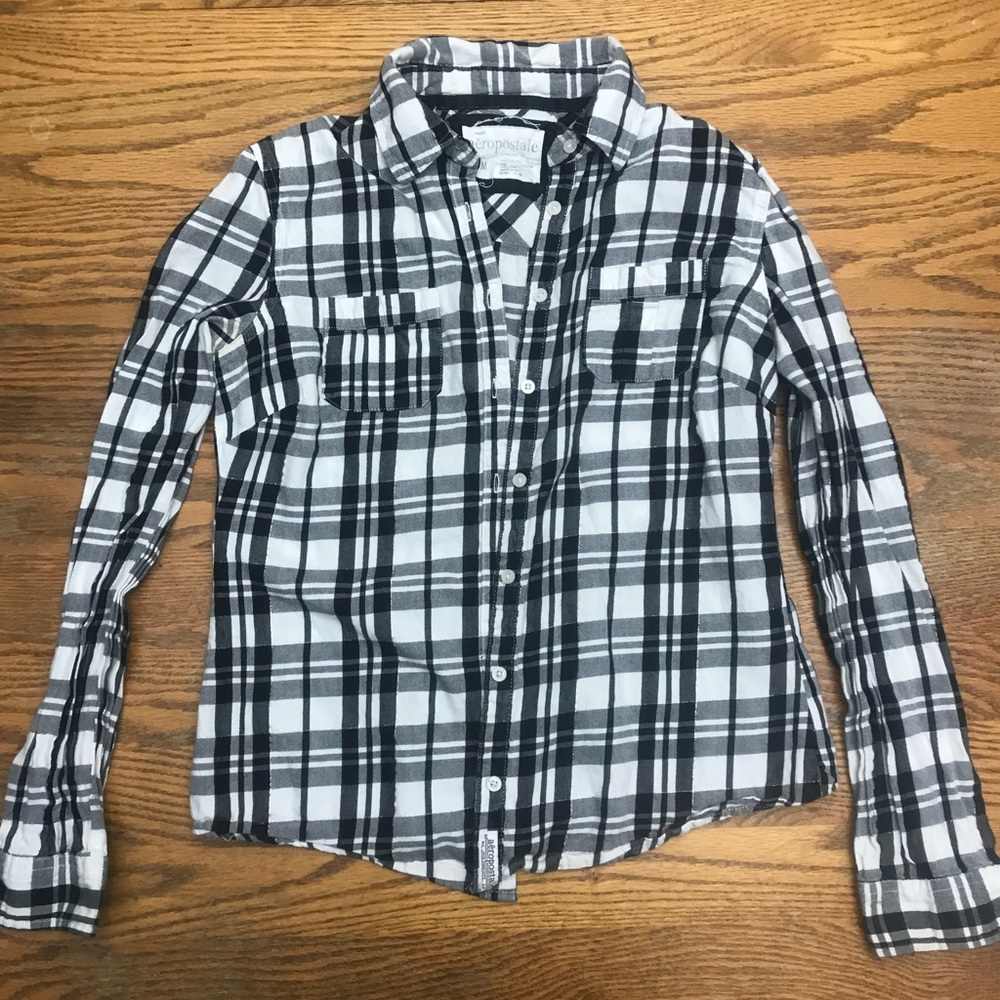 Aeropostale Black and White Flannel Top
